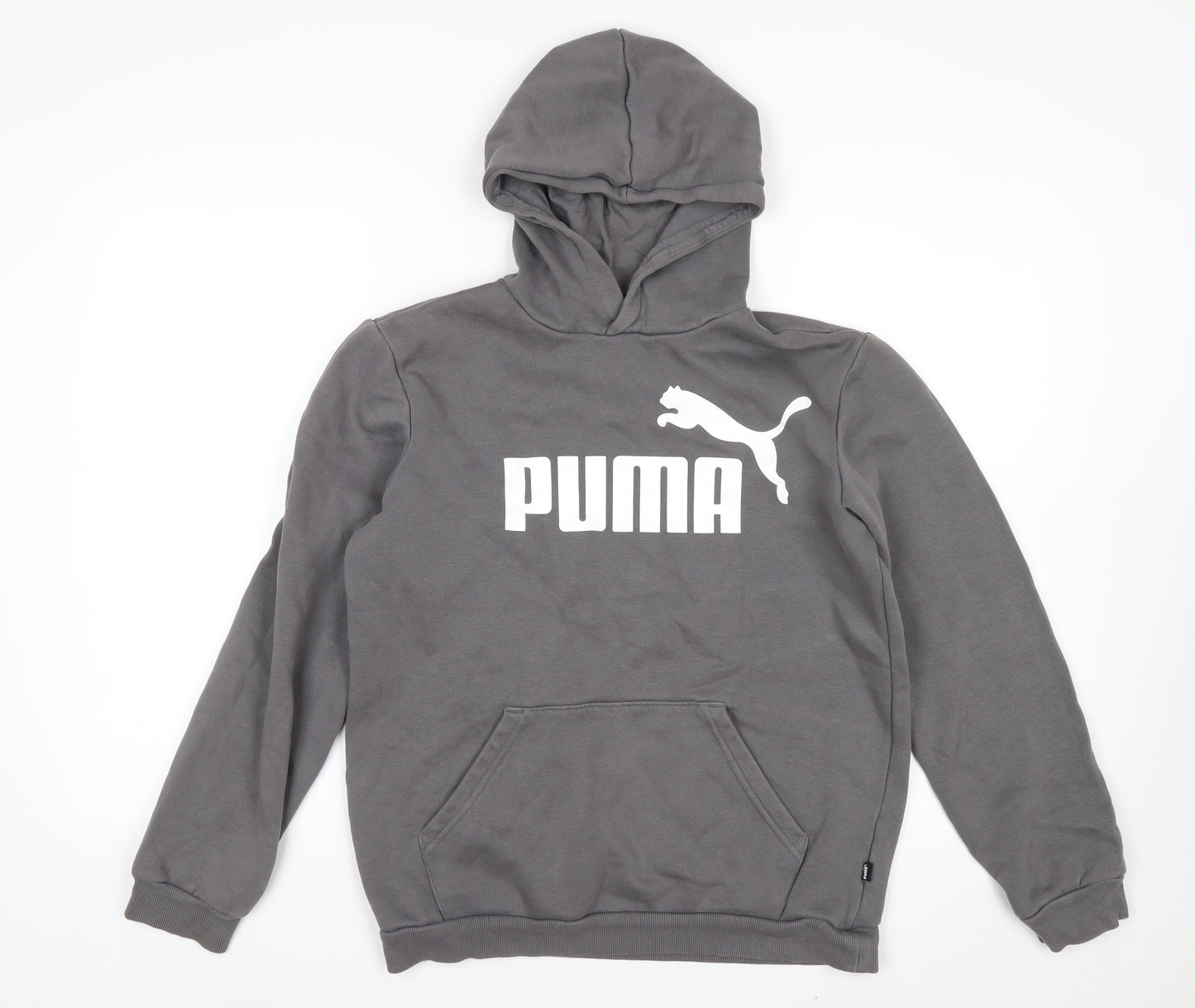 Puma Boys Grey Pullover Hoodie 15-16 Years Cotton Blend Logo Design
