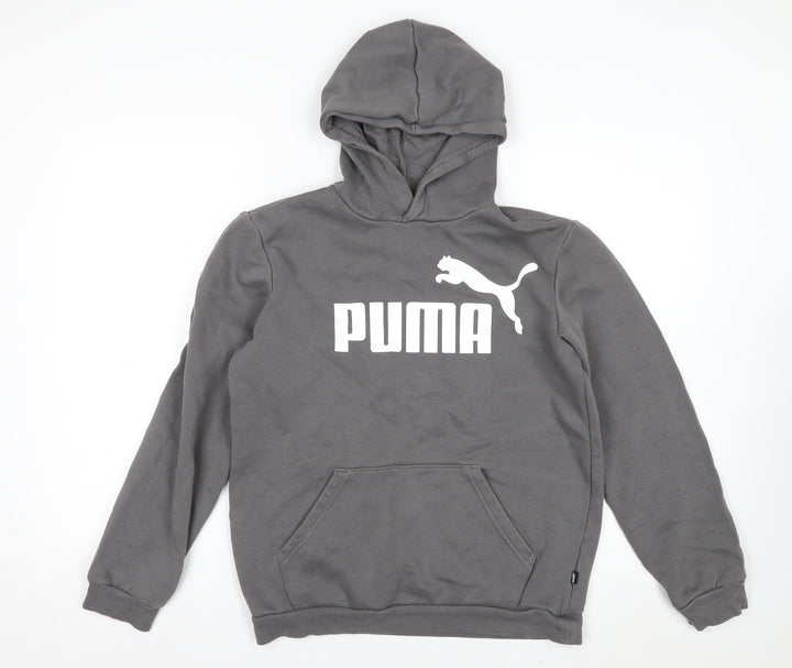 Puma Boys Grey Pullover Hoodie 15-16 Years Cotton Blend Logo Design
