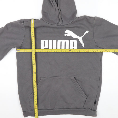 Puma Boys Grey Pullover Hoodie 15-16 Years Cotton Blend Logo Design