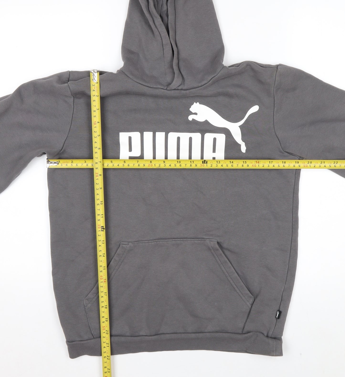 Puma Boys Grey Pullover Hoodie 15-16 Years Cotton Blend Logo Design