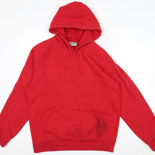 Carhartt Men Red Pullover Hoodie M Hooded Fleece Sweatshirt
