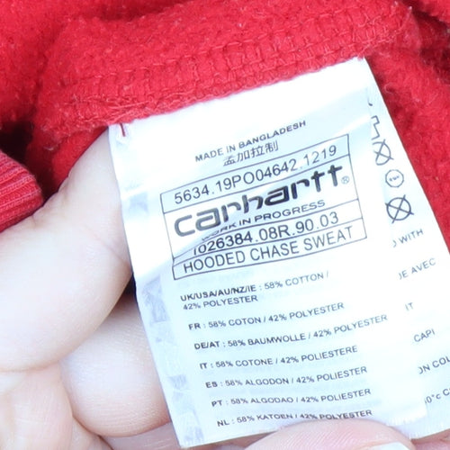 Carhartt Men Red Pullover Hoodie M Hooded Fleece Sweatshirt
