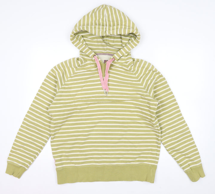 Joules Women Green Striped Cotton Pullover Hoodie Size 14