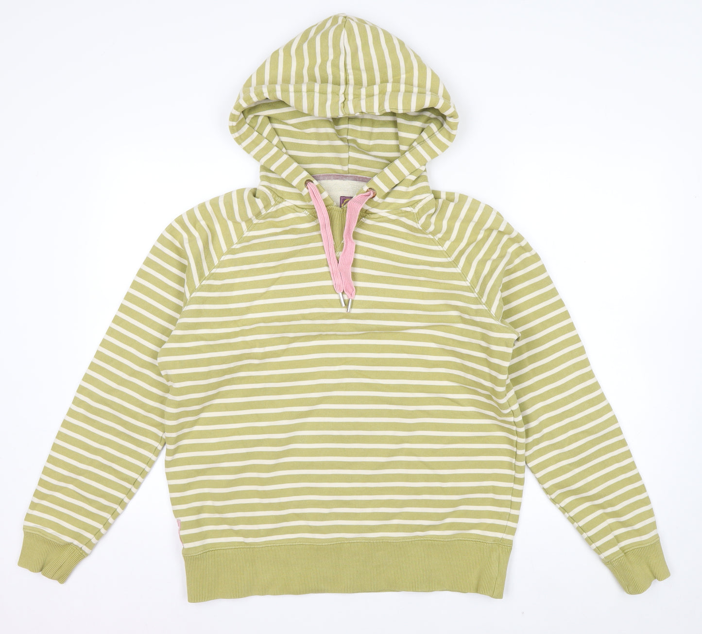 Joules Women Green Striped Cotton Pullover Hoodie Size 14