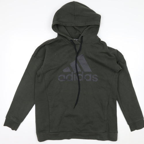 Adidas Womens Green Pullover Hoodie S Logo Print Cotton Blend