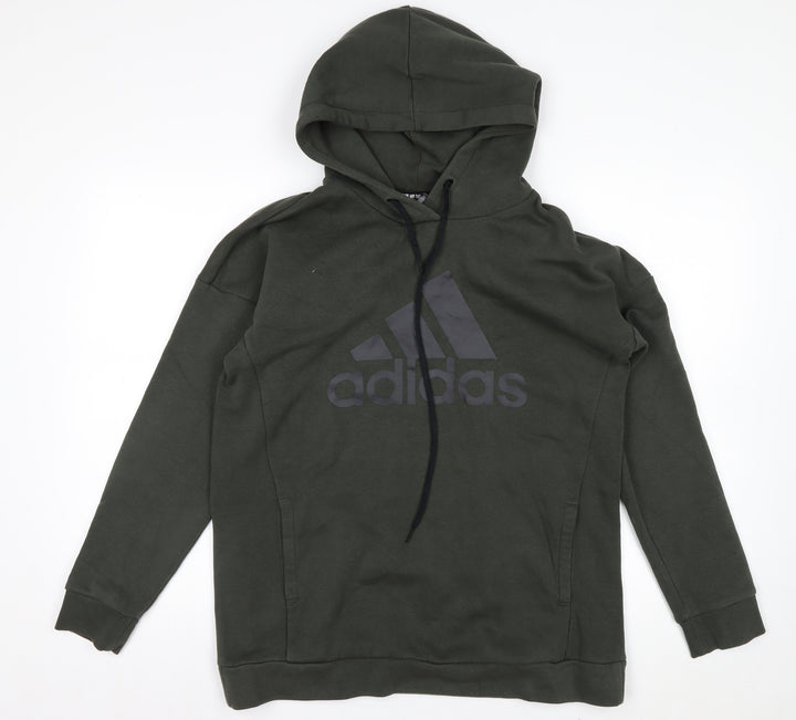 Adidas Womens Green Pullover Hoodie S Logo Print Cotton Blend
