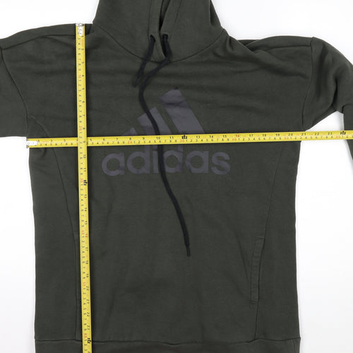 Adidas Womens Green Pullover Hoodie S Logo Print Cotton Blend