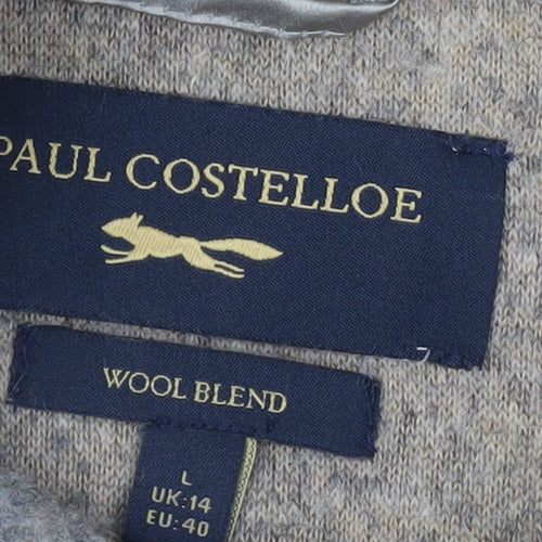 Paul Costelloe Women’s Beige Wool Blend Collared Cardigan Size 14