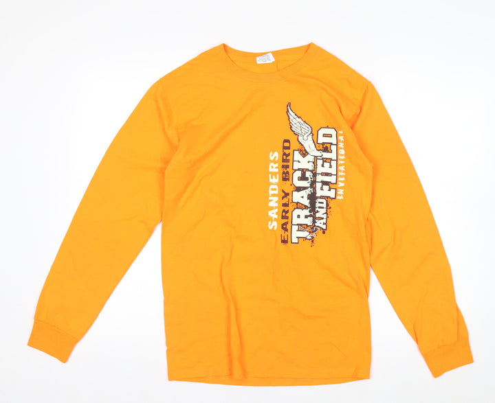 Jerzees Men's Orange Long Sleeve Sports Graphic Top Size S