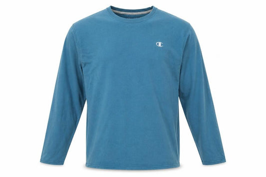 Front view of Champion Men's Blue XL Long Sleeve Crew Neck Cotton Top