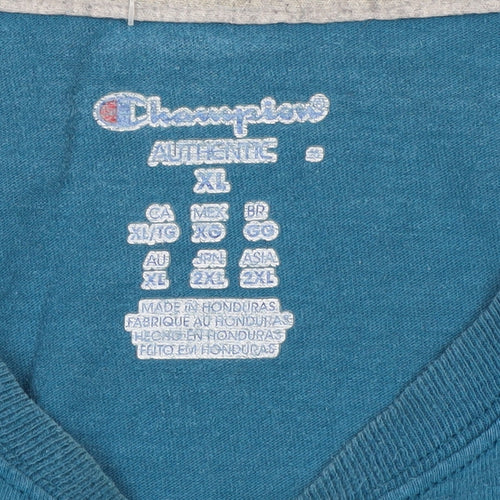 Champion Men's Blue XL Long Sleeve Crew Neck Cotton Top