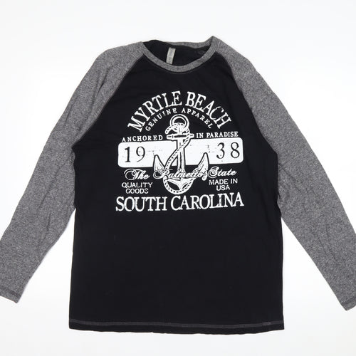 LIS Apparel Men's Black Grey Long Sleeve Nautical Graphic Top Size S