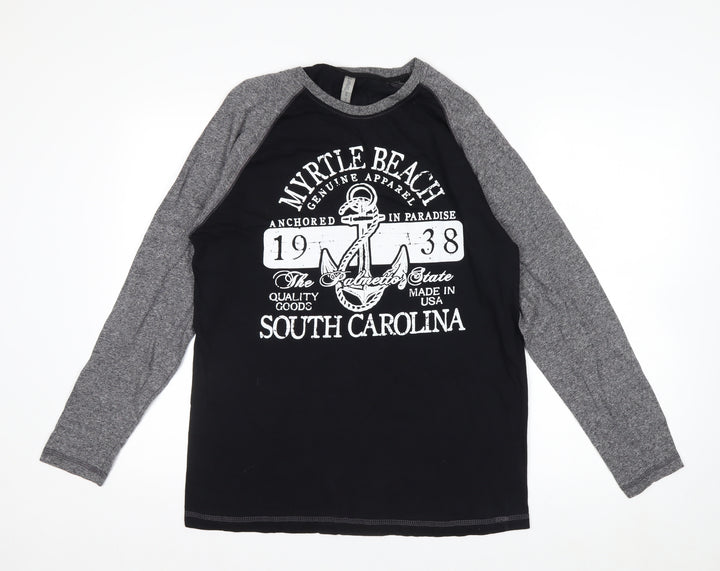 LIS Apparel Men's Black Grey Long Sleeve Nautical Graphic Top Size S