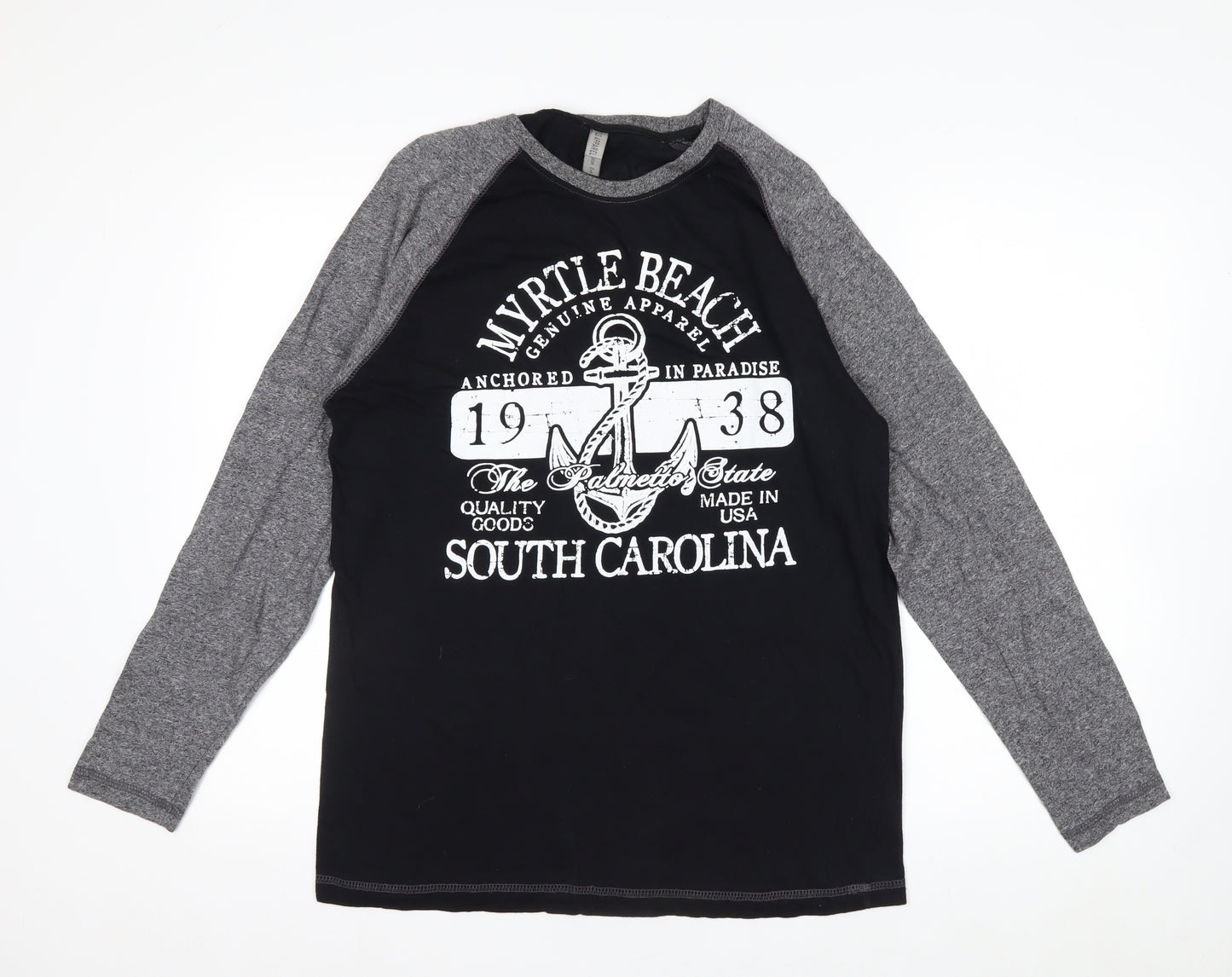 LIS Apparel Men's Black Grey Long Sleeve Nautical Graphic Top Size S