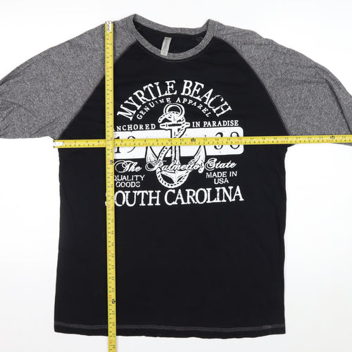 LIS Apparel Men's Black Grey Long Sleeve Nautical Graphic Top Size S