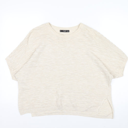 Mango Womens Beige Basic Relaxed Fit Short Sleeve T-Shirt Size 12