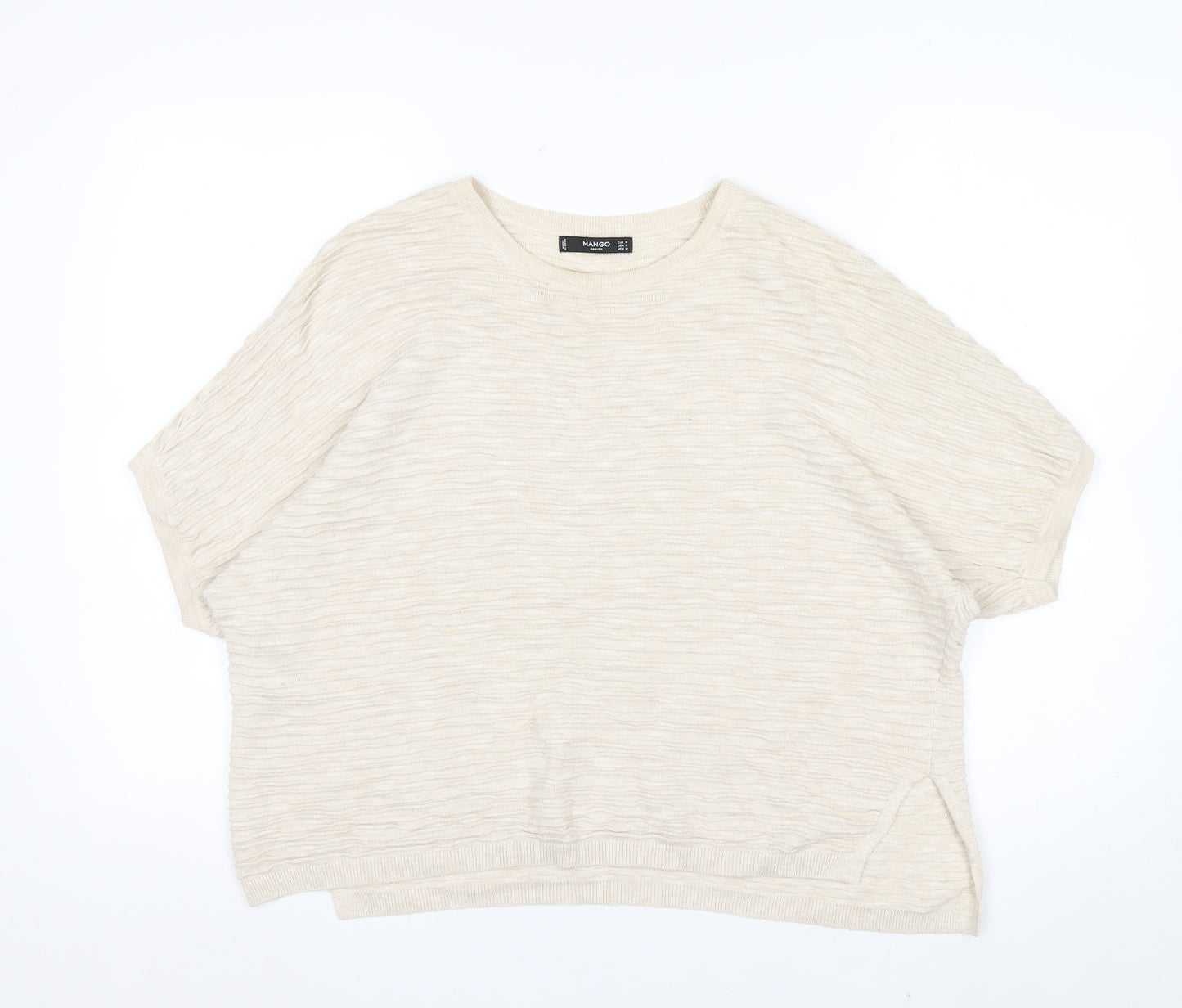 Mango Womens Beige Basic Relaxed Fit Short Sleeve T-Shirt Size 12