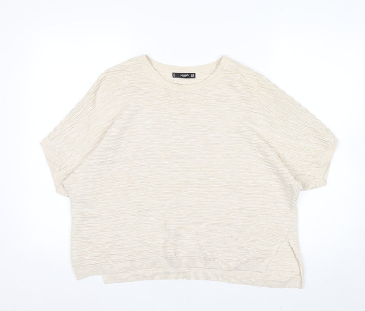 Mango Womens Beige Basic Relaxed Fit Short Sleeve T-Shirt Size 12