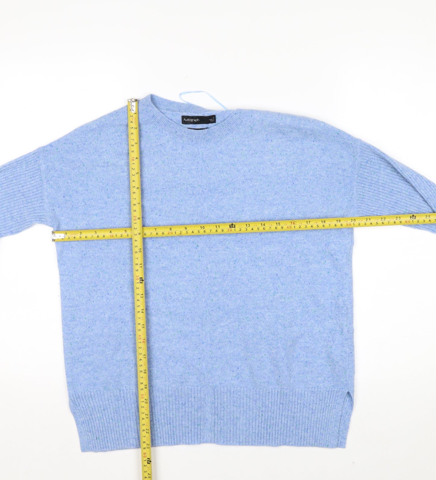 Marks and Spencer Women's Blue Cashmere Crew Neck Jumper Size S