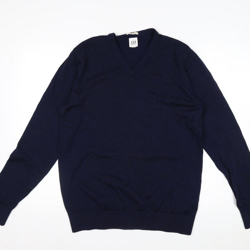 GAP Men's Blue Merino Wool V-Neck Pullover Sweater M