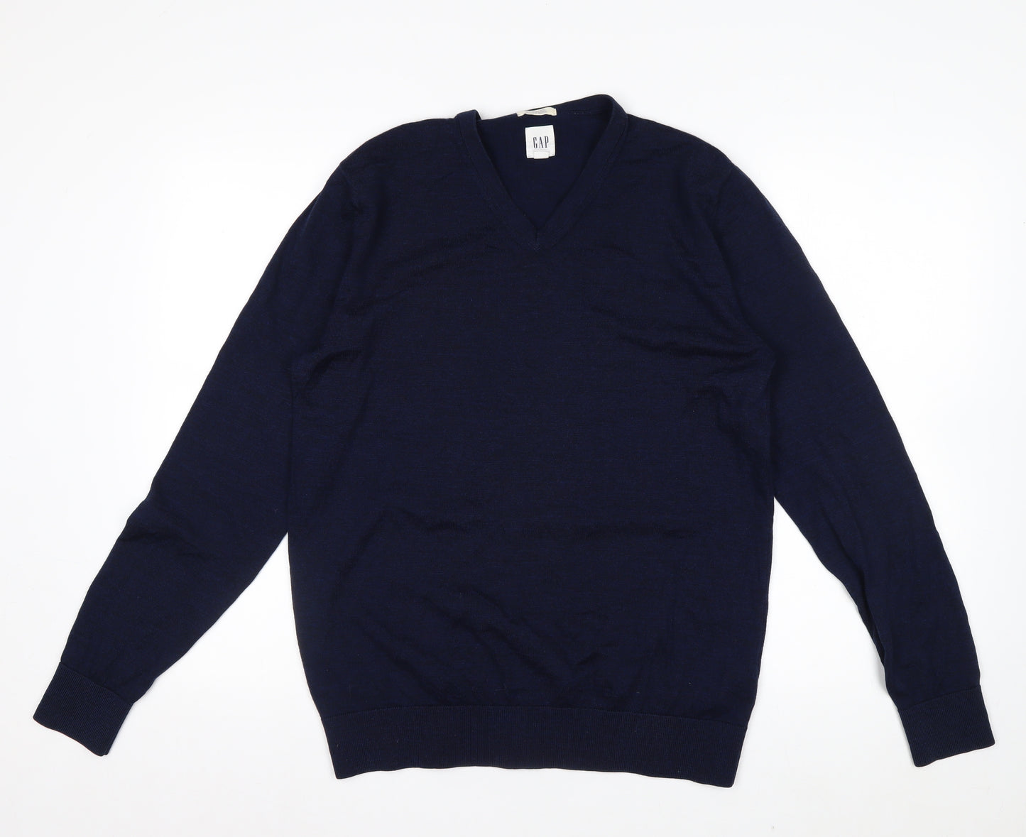 GAP Men's Blue Merino Wool V-Neck Pullover Sweater M