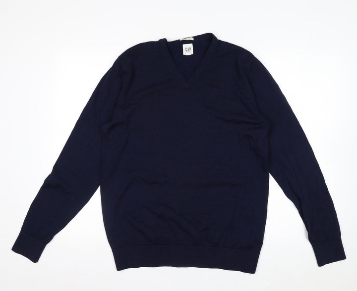 GAP Men's Blue Merino Wool V-Neck Pullover Sweater M
