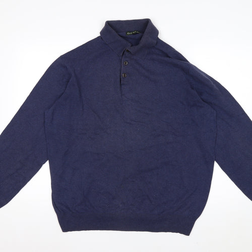 Orvis Men's Blue Cotton Silk Cashmere Long Sleeve Polo - Size L