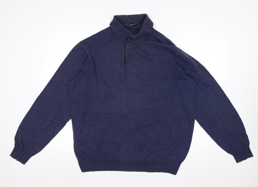 Orvis Men's Blue Cotton Silk Cashmere Long Sleeve Polo - Size L