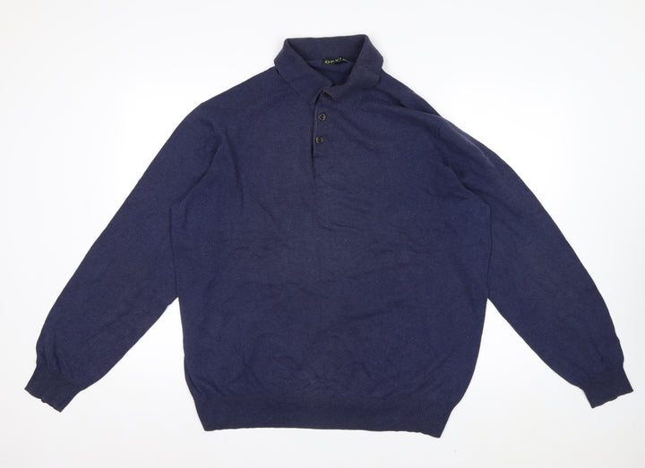 Orvis Men's Blue Cotton Silk Cashmere Long Sleeve Polo - Size L