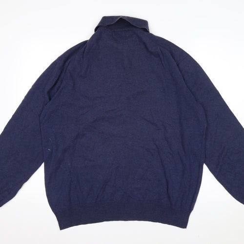 Orvis Men's Blue Cotton Silk Cashmere Long Sleeve Polo - Size L