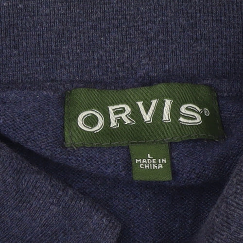 Orvis Men's Blue Cotton Silk Cashmere Long Sleeve Polo - Size L