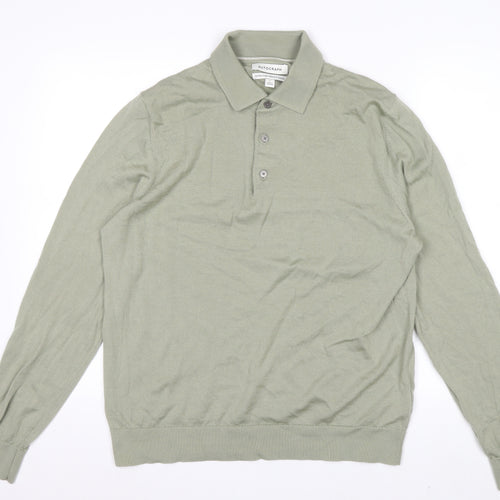 Marks and Spencer Men’s Green Merino Wool Collared Henley Jumper L