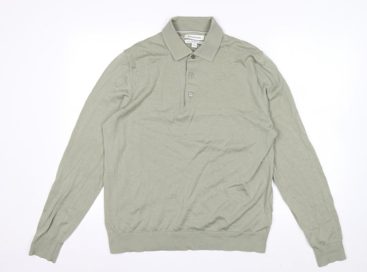 Marks and Spencer Men’s Green Merino Wool Collared Henley Jumper L