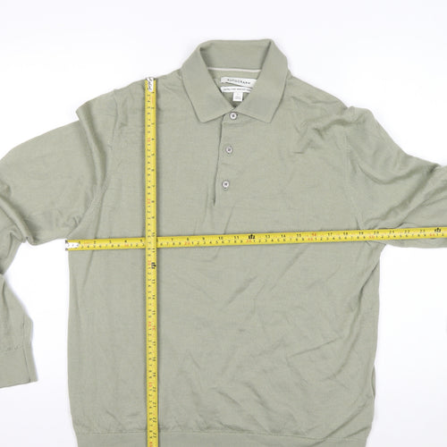 Marks and Spencer Men’s Green Merino Wool Collared Henley Jumper L