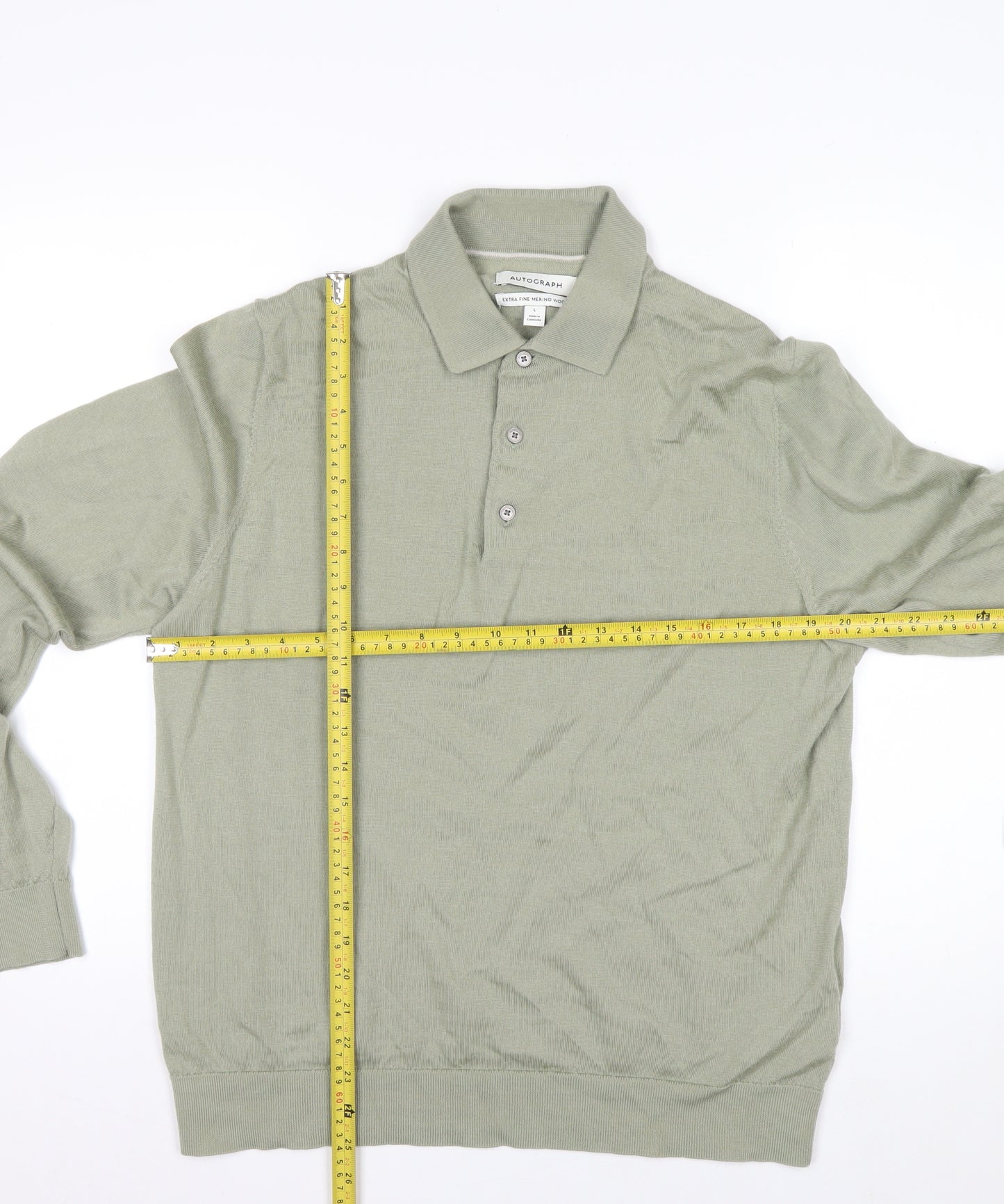 Marks and Spencer Men’s Green Merino Wool Collared Henley Jumper L