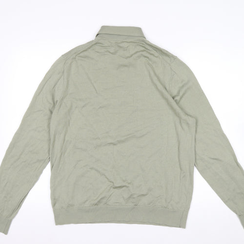 Marks and Spencer Men’s Green Merino Wool Collared Henley Jumper L