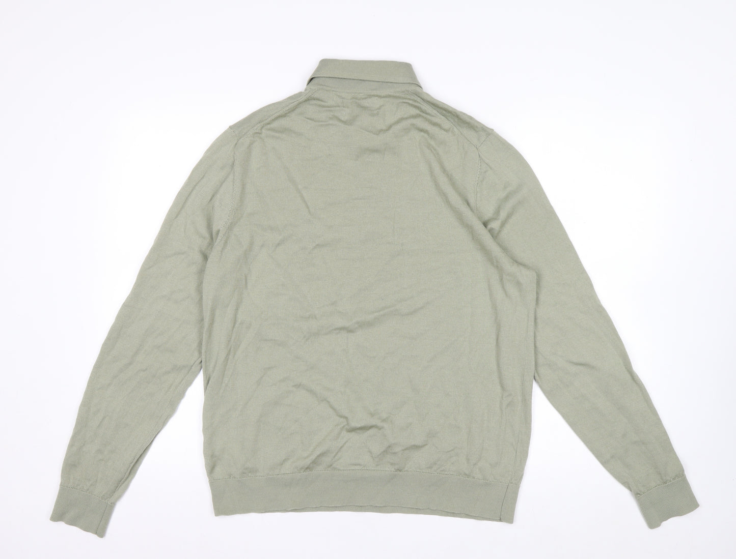 Marks and Spencer Men’s Green Merino Wool Collared Henley Jumper L