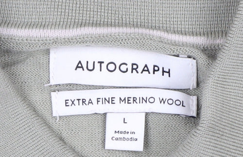 Marks and Spencer Men’s Green Merino Wool Collared Henley Jumper L