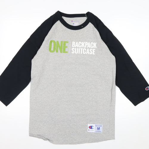 Champion Men's Grey 3/4 Sleeve Raglan Graphic Top Size M