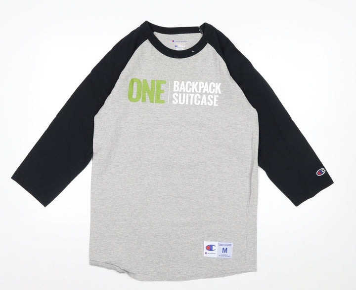 Champion Men's Grey 3/4 Sleeve Raglan Graphic Top Size M