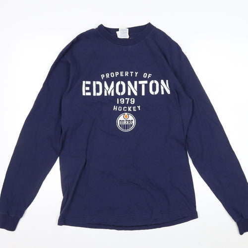 NHL Edmonton Oilers Men's Blue Long Sleeve Cotton T-Shirt M