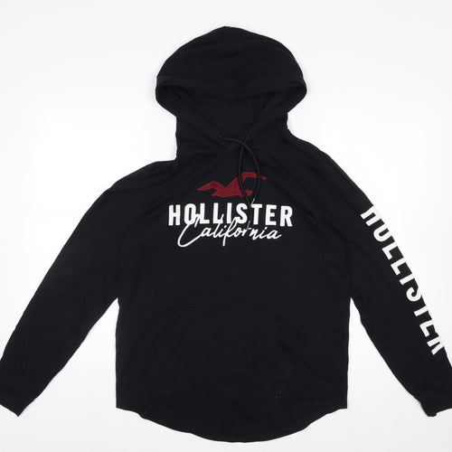 Hollister Men's Black Pullover Hoodie Small Cotton Graphic Logo
