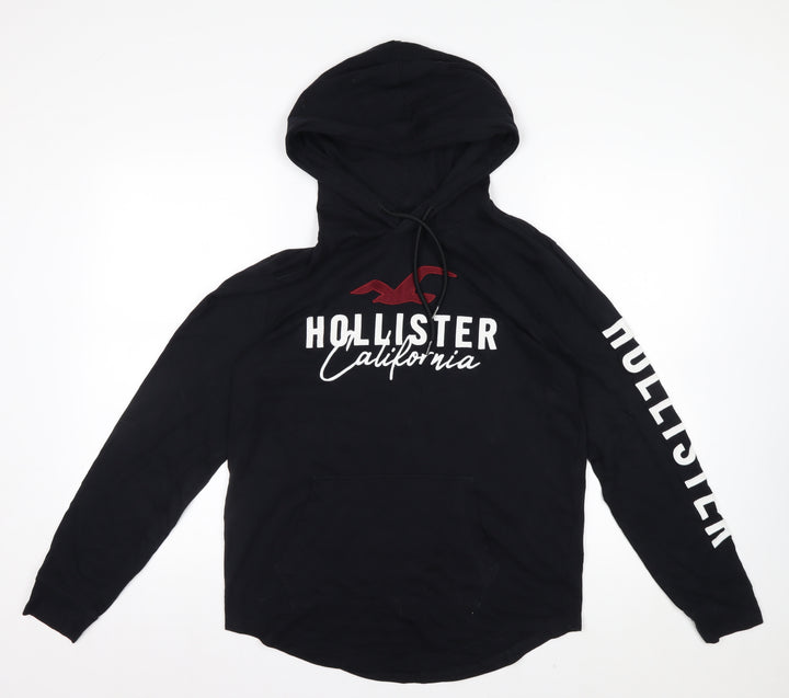 Hollister Men's Black Pullover Hoodie Small Cotton Graphic Logo