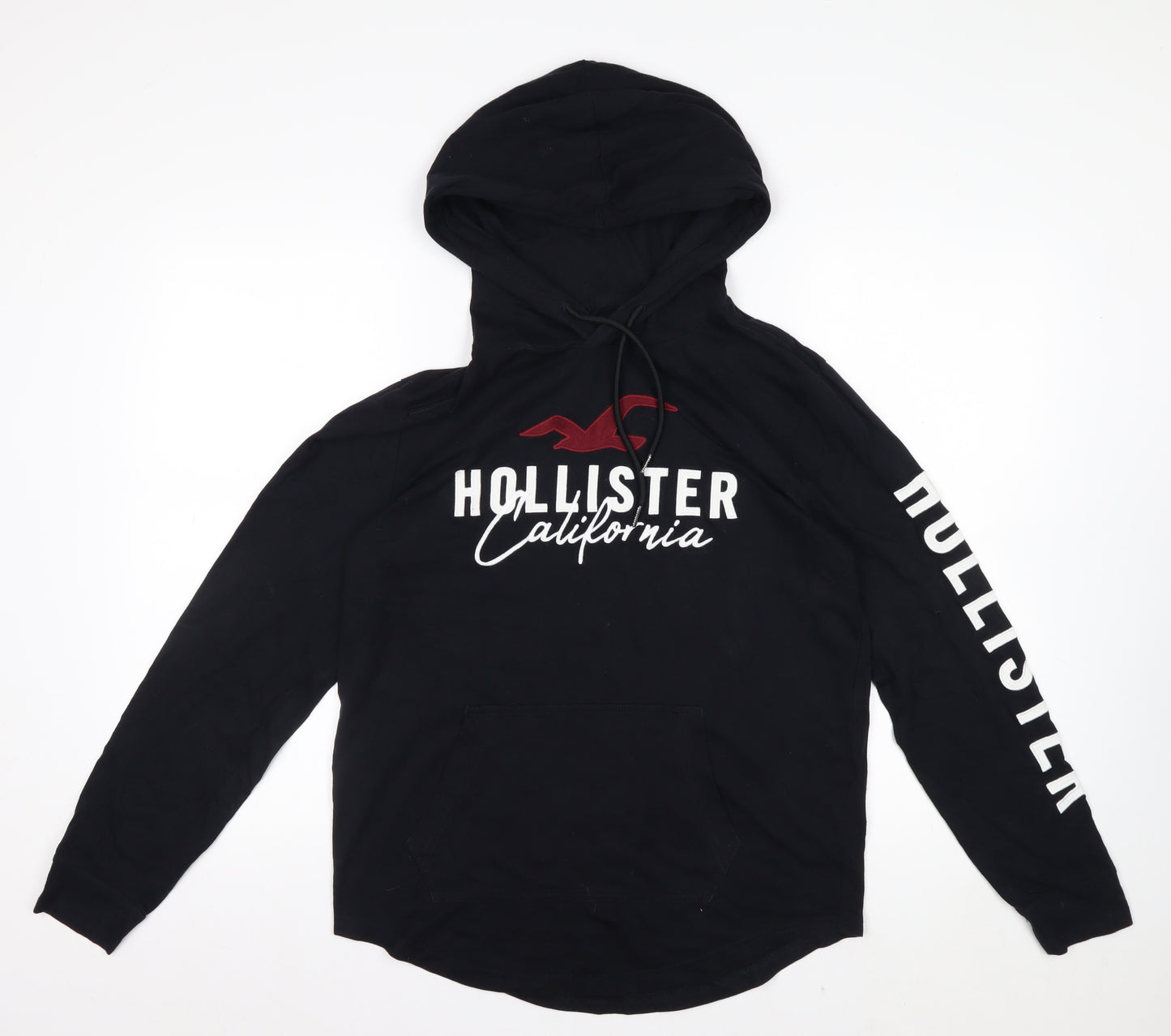 Hollister Men's Black Pullover Hoodie Small Cotton Graphic Logo