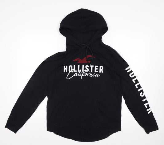 Hollister Men's Black Pullover Hoodie Small Cotton Graphic Logo