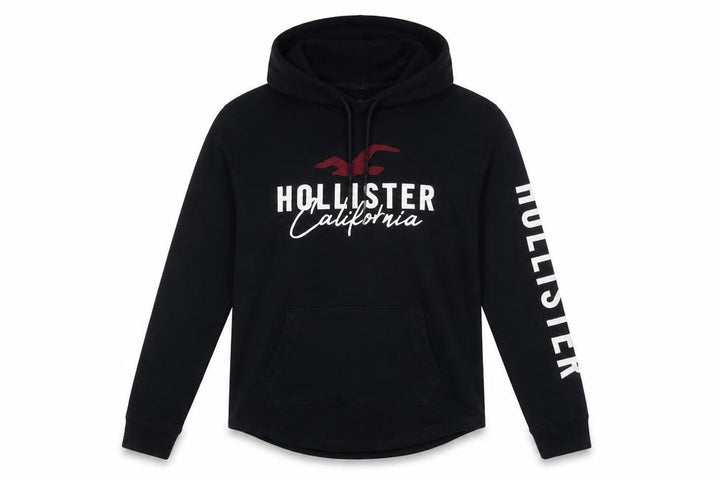 Hollister Men's Black Pullover Hoodie Small Cotton Graphic Logo