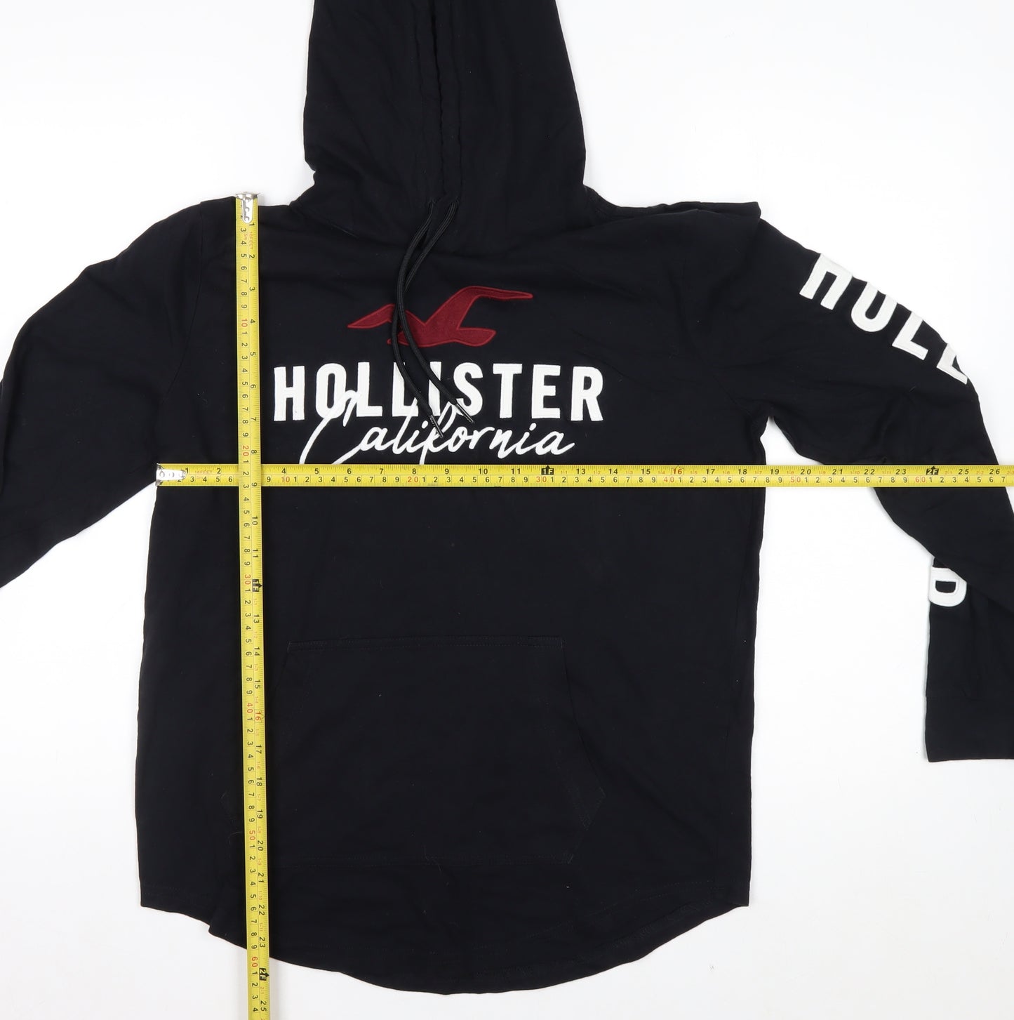 Hollister Men's Black Pullover Hoodie Small Cotton Graphic Logo