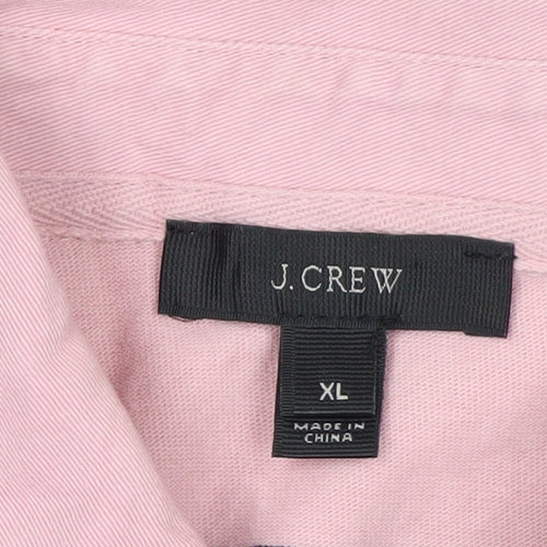 J.Crew Men's Pink and Navy Stripe Long Sleeve Polo XL Cotton