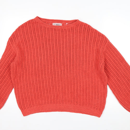 FatFace Women Red Cotton Knit Jumper Size 16 Crew Neck Long Sleeve