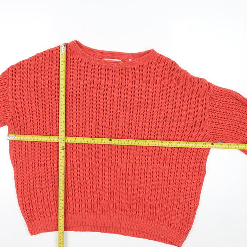 FatFace Women Red Cotton Knit Jumper Size 16 Crew Neck Long Sleeve